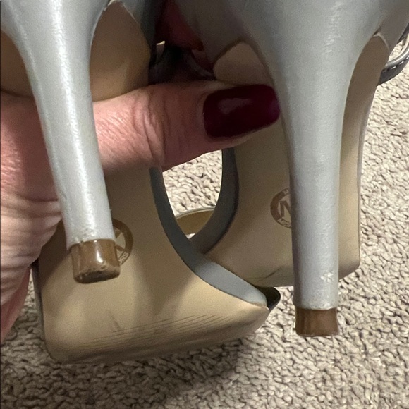 Michael Kors Gray Leather Ankle Strap Heels | Minimalist Dress Sandals 8M - Picture 7 of 12